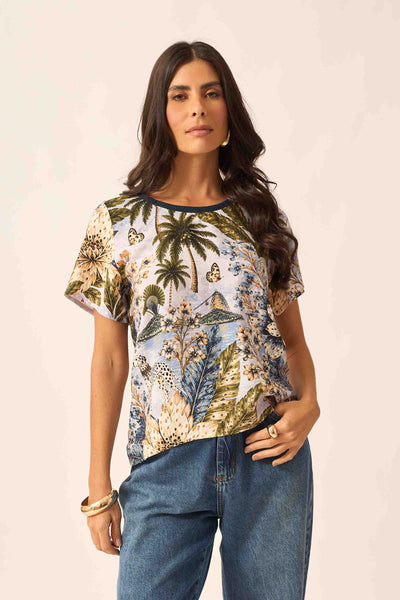 BLUSA COM MANGA CURTA E GOLA DE RIBANA JARDIM DE IPANEMA