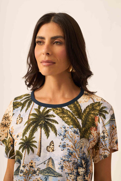 BLUSA COM MANGA CURTA E GOLA DE RIBANA JARDIM DE IPANEMA