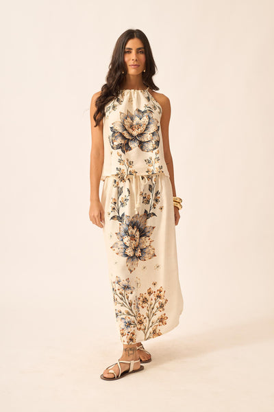 SAIA MIDI COM CADARÇO FLOR DE AREIA