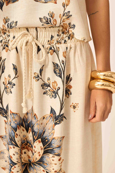 SAIA MIDI COM CADARÇO FLOR DE AREIA