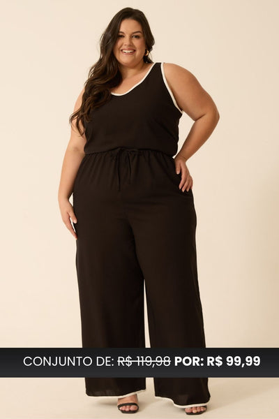 CONJUNTO CALÇA + REGATA BICOLOR TWILL PRETO