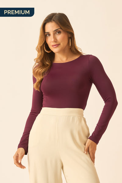 BLUSA COM MANGA LONGA E DECOTE REDONDO FIGO