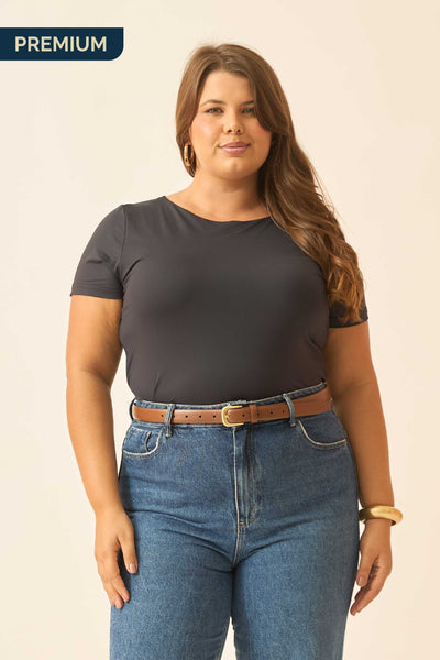 BLUSA COM DECOTE REDONDO POLIAMIDA PRETO