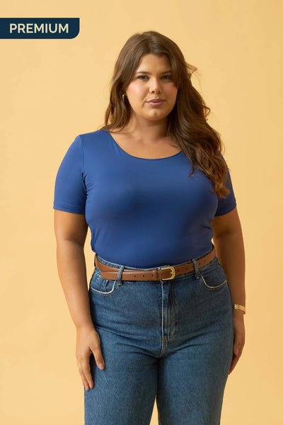 BLUSA COM MANGA CURTA POLIAMIDA AZUL MEDIEVAL