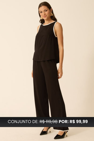 CONJUNTO CALÇA + REGATA BICOLOR TWILL PRETO