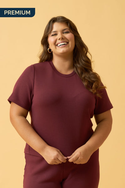 BLUSA COM MANGA CURTA RAGLAN MOLETINHO VINHO