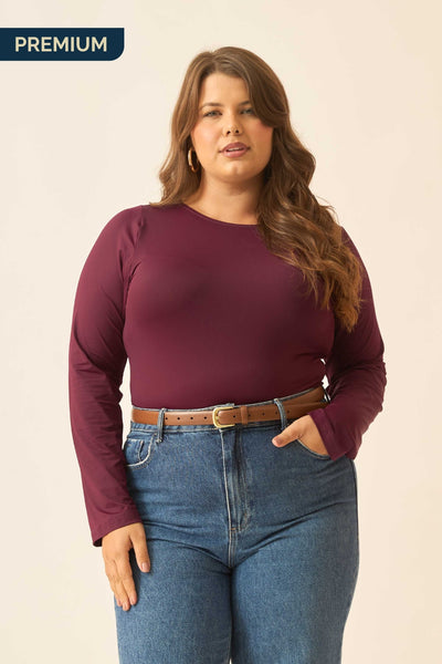 BLUSA COM MANGA LONGA E DECOTE REDONDO FIGO