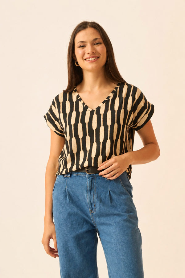 BLUSA COM DECOTE V BAMBOO PRETO